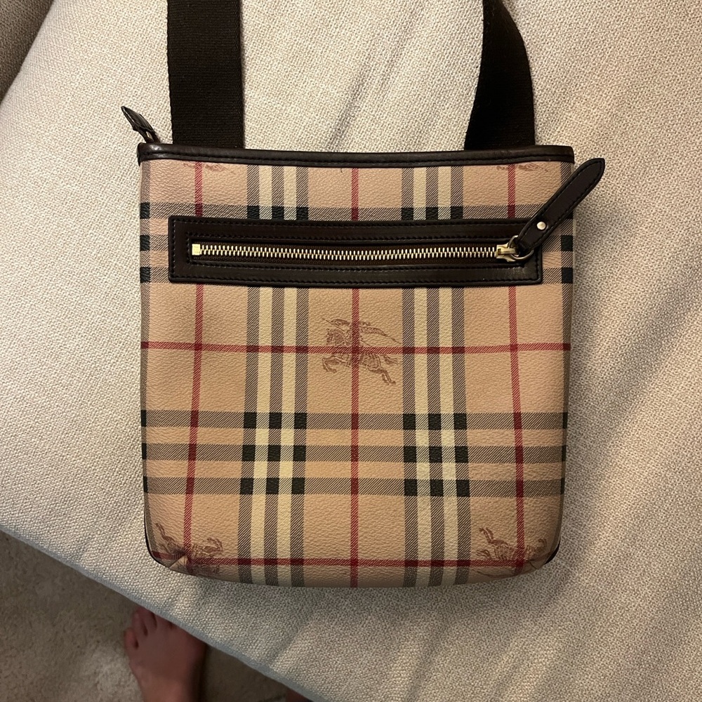 Burberry Haymarket Cross Body Canvas Bag with Brown Strap - Picture 2 of 8